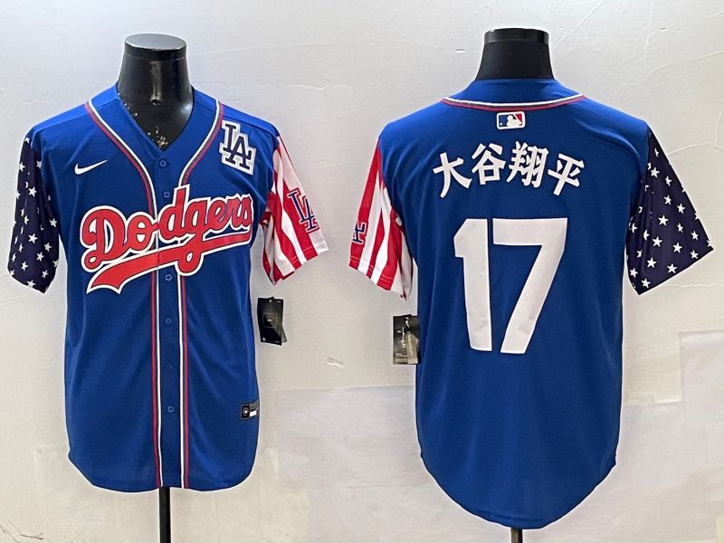 Men Los Angeles Dodgers 17 Ohtani Blue a generation of national flags Joint name 2025 Nike MLB Jersey style 17